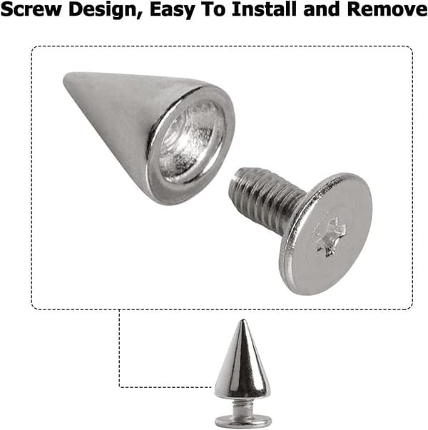 [LLC] Cone Spikes Screw Back Studs 200set Punk Bullet Rivets Punk Studs for Clothing Shoes Leather Accessories DIY Crafts (Silver)