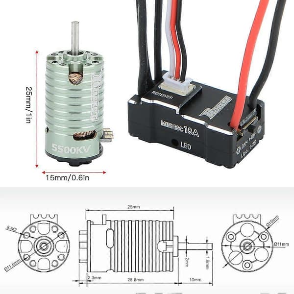 [LLC]1410 Børsteløs Motor 18A Sort ESC RC Erstatningstilbehør Reservedel (Grøn 5500KV)