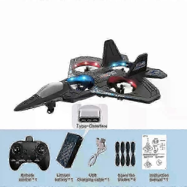 [LLC]Thunder Jet Pro 2.4GHz fjernstyret flylegetøj - Sort jagerflymodel 2025