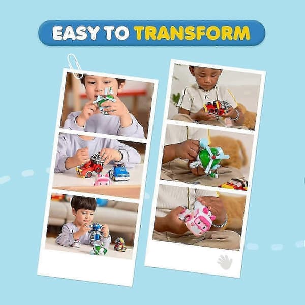 [LLC]ThSG Robocar Poli 4-pak Poli + Amber + Roy + Helly Transformerende Robotlegetøj, 10 cm Transformerbar Action