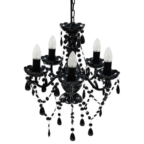 [LLC]vidaXL Lysekrone med krystaller 5-armet sort Svart black