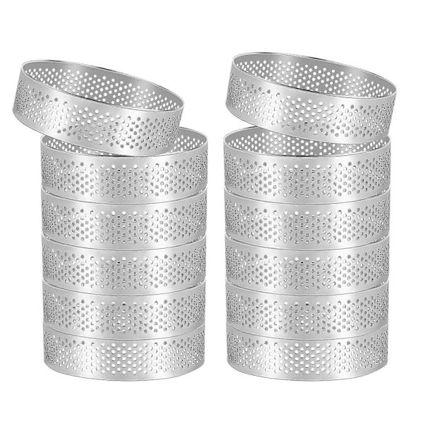 [LLC] 12-pakning rustfrie terteformer 3 tommer, perforert kakemoussering, kakeform, rund kakebaking