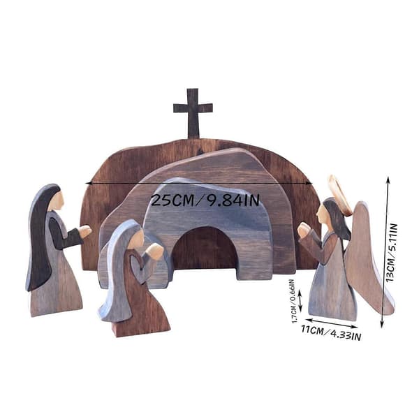 [LLC] Easter Scene and Wooden Cross Set – Empty Tomb, Jesus Figures, Table Decor (F), Compatible with Easter Displays
