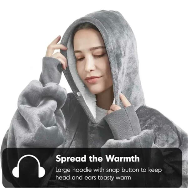 [LLC] Hoodie Tæppe - Oversize Hættetrøje Tæppe Snuggie Mørkeblå blå blue one size