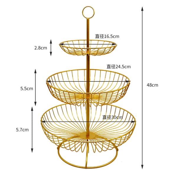 [LLC]Fruit Basket 3-Tier Metal Fruit Bowl Vegetable Fruit Bowl Fruit Cake Display Stand Compatible With Kitchen Table Decoration Fruit Wire Shelf Storage Ra Gold