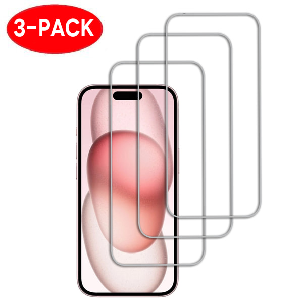 [LLC] 3-pack - iPhone 15 skärmskydd i härdat glas