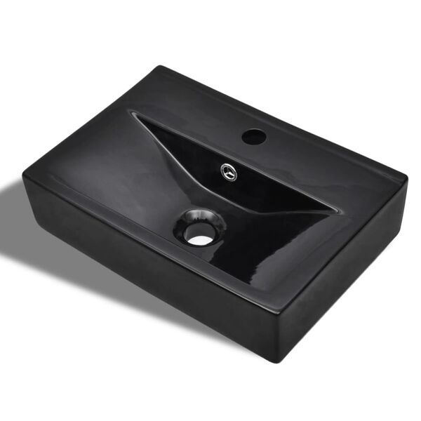 [LLC]vidaXL Washbasin black rectangular ceramic with tap hole and overflow hole Svart black