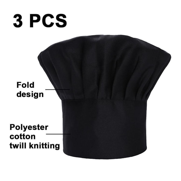 [LLC] 3-Pack Chef Hats for Adults, Adjustable Elastic Chef Hat for Kitchen, Cooking