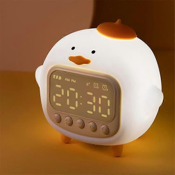 [LLC]Th5 Hugging Duck LED Display Vækkeur Trinløs Dæmpbar Blød Silikone Natlampe White