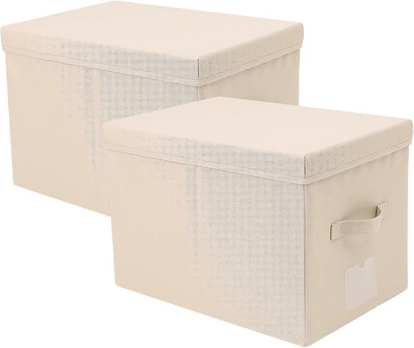 [LLC] Sæt med 2 foldbare opbevaringskasser med hårdt låg til A3-dokumenter og A4-papir Beige