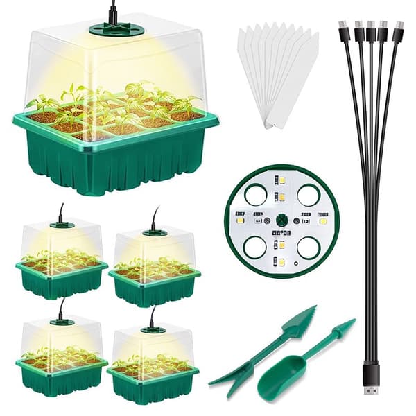 [LLC] Mini drivhus for grønne planter, 5 stk 60 celler LED med innendørsbelysning