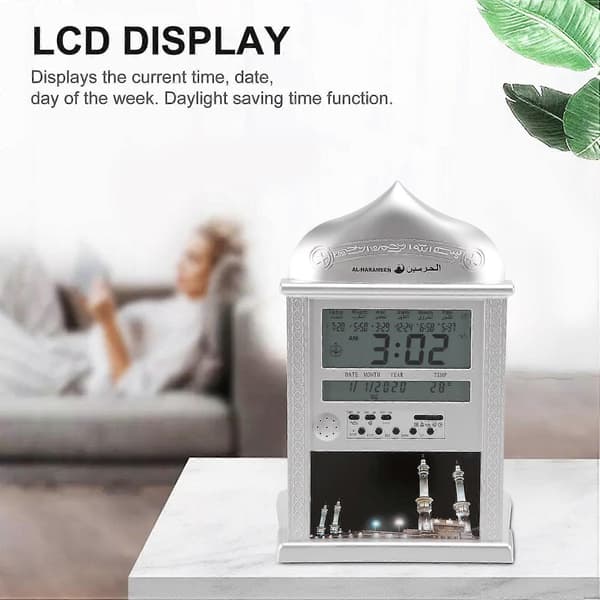 [LLC]Than Clock Athan Böneklocka Automatisk Azan Väggböneklocka Islamisk Muslimsk Silver