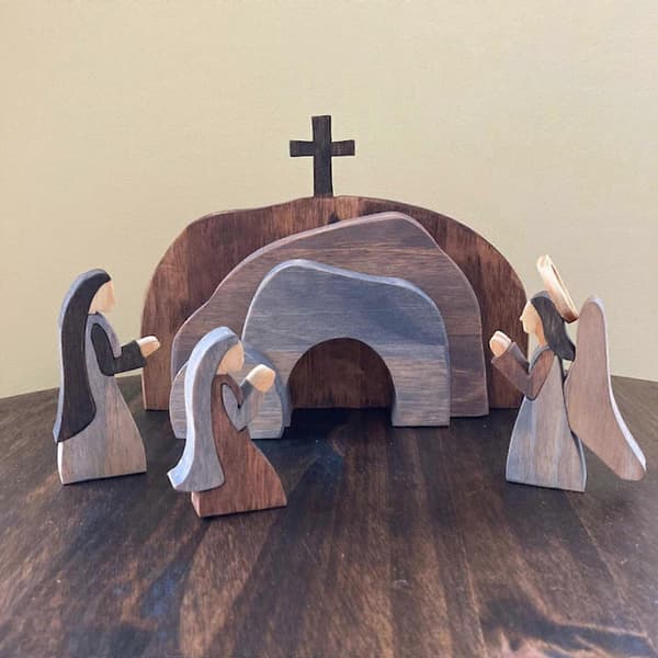 [LLC] Easter Scene and Wooden Cross Set – Empty Tomb, Jesus Figures, Table Decor (F), Compatible with Easter Displays