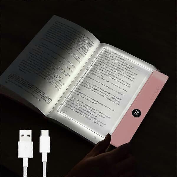[LLC] Boklys, oppladbart klart LED flatt leselys med 3 farger og timer, plateboklys for hele siden, rosa
