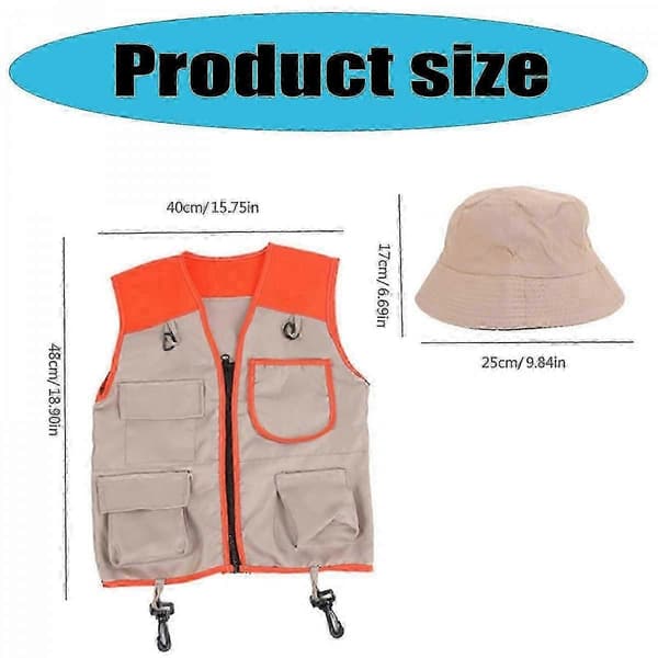 [LLC]2st Utomhus Explorer Kit för barn, Äventyrskit för barn, Explorer Kostym, Väst och Hatt Set Halloween Cosplay Kostymtillbehör Mesh