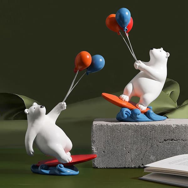 [LLC]Harts Surfing Bear Figurines Balloon Polar Bears Statue - A
