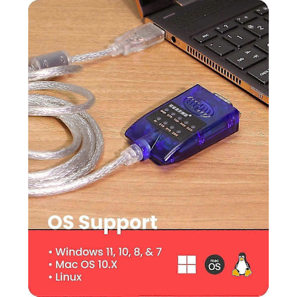 USB til RS-232 seriel adapter med LED-indikatorer FTDI-chipsæt til Windows