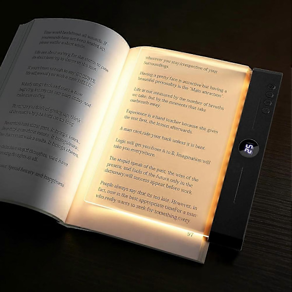 [LLC] Flat boklys oppladbart klart LED smart leselys med timer dimbar øyebeskyttelse for nattbord reise studie A Black
