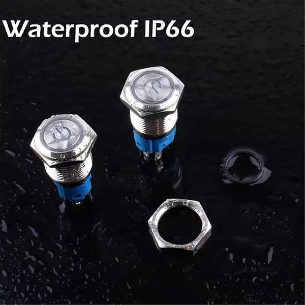 [LLC]5pcs 16mm Metal Latching Push Button Switch Waterproof Anti- Silver Shell 12V-24V 1NO 1NC for 5/8In