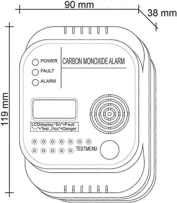 [LLC] Kullosdetektor, batteridrevet, gassdetektor med display og termometer