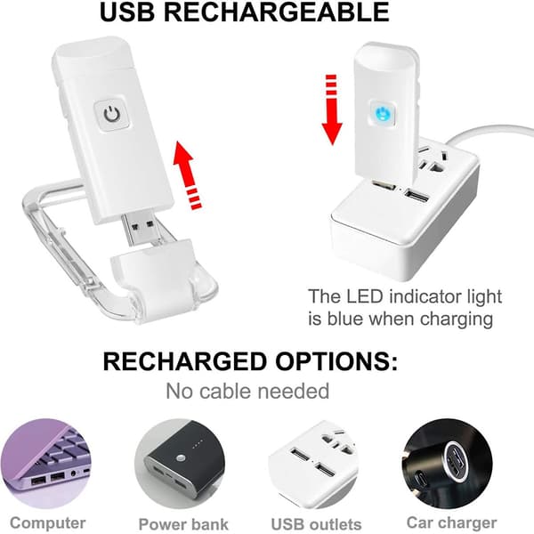 [LLC] Bokleselys USB-lading Oppladbart Justerbar Lysstyrke Klemme Boklys for Hybel