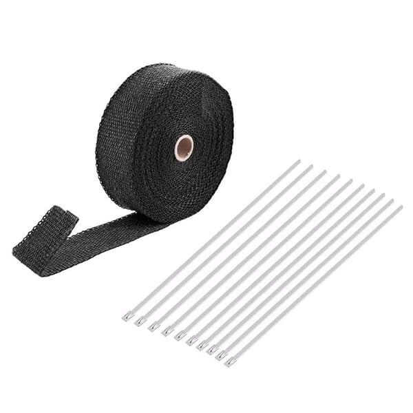 [LLC] 2000℉ Svart Bil Eksosrør Varmeisolasjonsband 50mm x 15m med 10 Rustfrie Strips