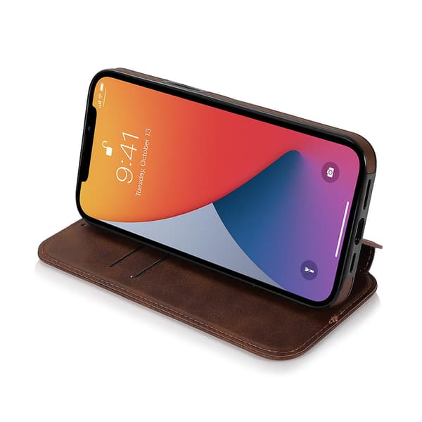 [LLC]Kompatibel med iPhone 13 Mini Etui Læder Pung Flip Telefoncover Brown