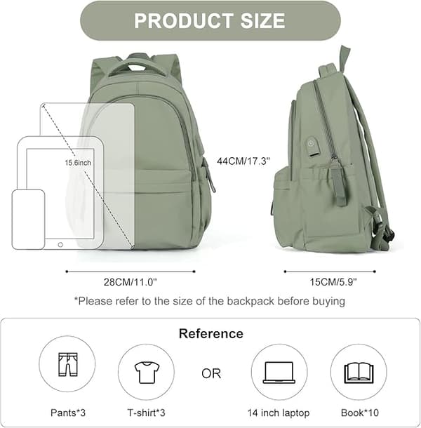 [LLC] Laptop Backpack, Waterproof 17-inch School Bag Laptop Backpack with USB Charging green