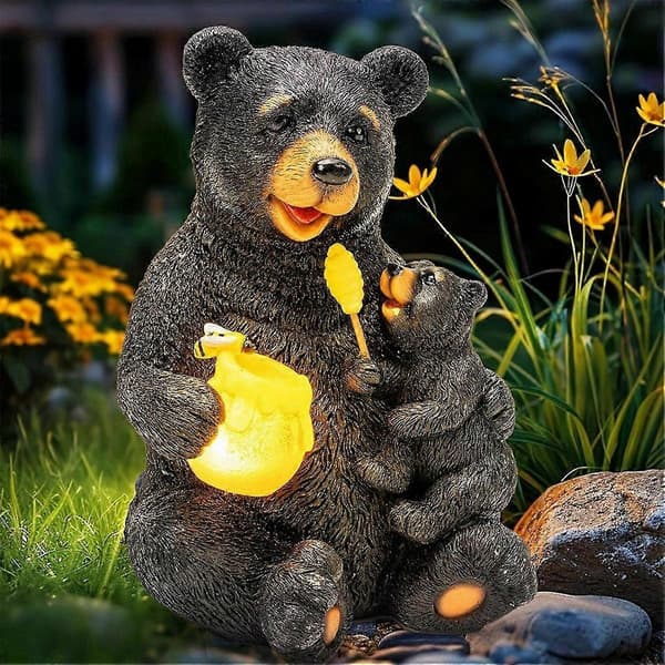[LLC]Thrden Statue Love Bear Figurine Light, Udendørs Gårdsdekoration