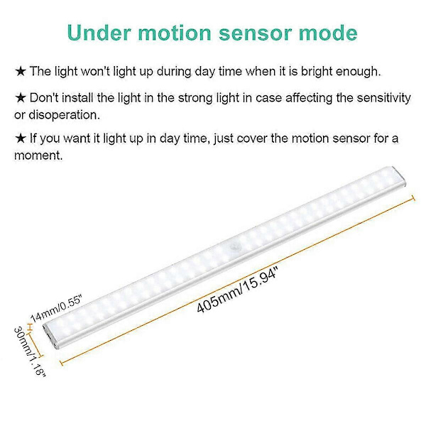 [LLC]60 LED USB Rechargeable Motion Sensor Cabinet Night Light White Light Kitchen Wardrobe Lamp Bar