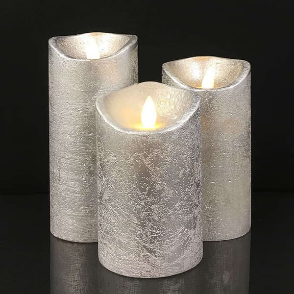 [LLC] LED blockljus - rustik - 3 st. - 10/12,5/15 cm - med 3D-låga - (flera färger) Vit white