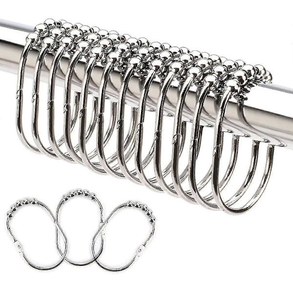 Breda duschdraperiringar krokar, rostfritt stål set om 12 Polished Chrome