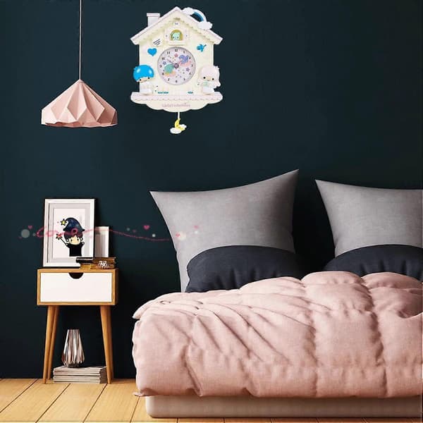 [LLC]Melody Väggklocka 30 cm Tecknad Gungande Barn Flickor Vägg Quartz Klocka Heminredning Sovrum Tecknad Väggklocka @479 Yellow