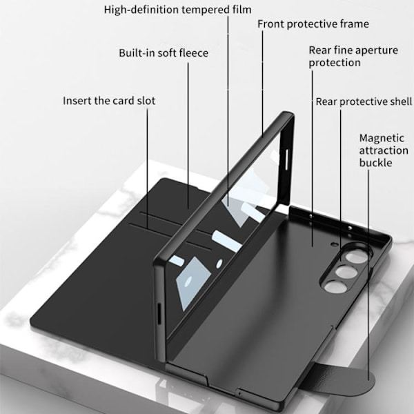 [LLC] Case for Samsung Z Fold 7, PC + PU Leather Flip Stand with Screen Protector (Black)