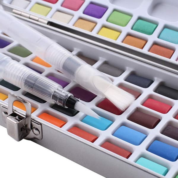[LLC] Akvarelmaling Sæt 50/72/90 Farver Bærbare Levende Farver Solid Akvarel Pigment Malingssæt Perfekt til Studerende, Børn, Begyndere & Mere (90 farver)