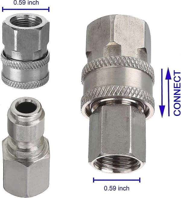 Trykvaske Adapter Sæt, 3/8 Tommer Hurtigkoblingssæt, Hun Fitting, Rustfrit Stål, 5000 Psi