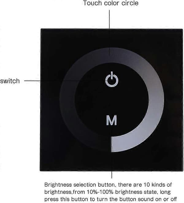 Touch Panel Controller Lysstyrke Justerbar Lysdæmper til Enkeltfarvet LED Lysstrip (Sort)