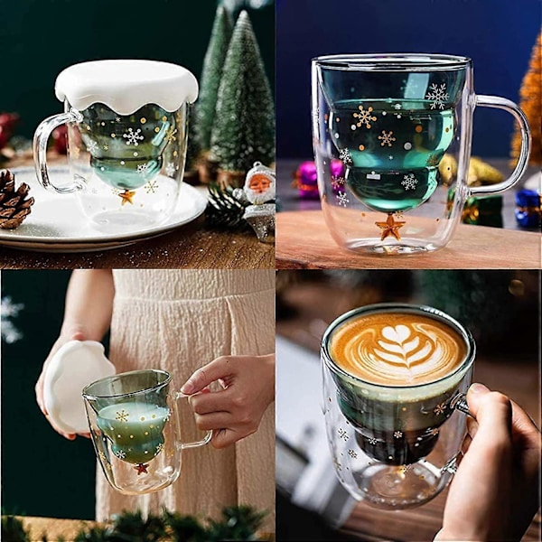 Juletræ Formet Dobbeltvægget Kaffe Glaskop Sød Par Kop Valentinsdag Julegave