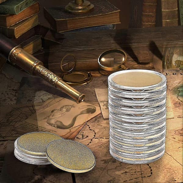 10 stk. blanke, graveringsmønter, 40 mm diameter med akrylbeskyttelsesboks (messing)