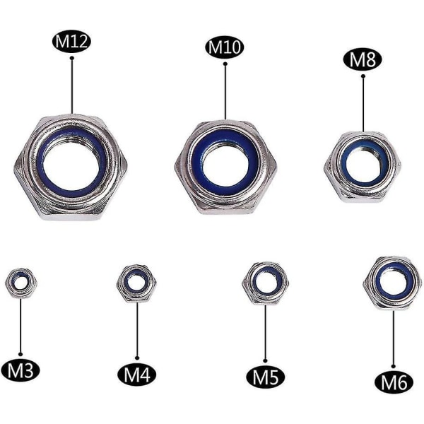 Sekskantet møtrik, Nylon Sikkerhedsmøtrik Sæt, Rustfrit Stål Sokkelmøtrikker, 304 Og Nylon Dimensioner: M2 M3 M4 M5 M6 M10 M12