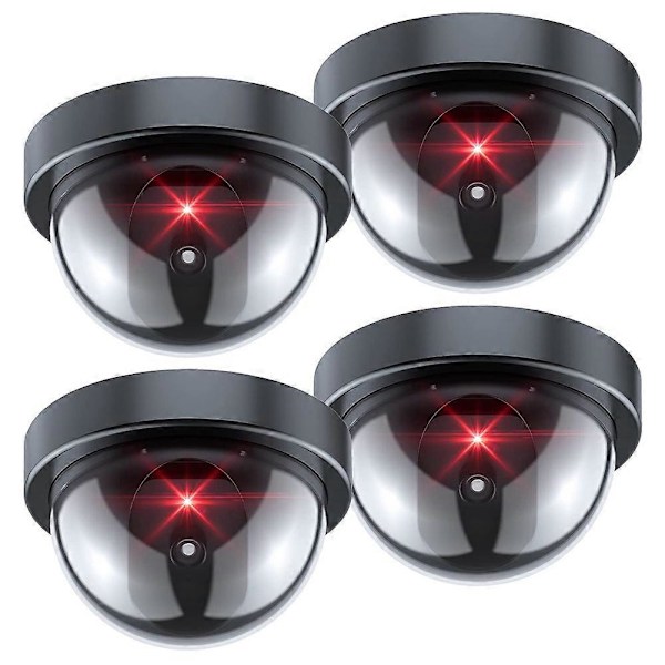 Låtsasövervakningskamera, Falsk kamera med röd LED-lampa, Realistiskt trådlöst övervakningssystem för hem utomhus 4-pack