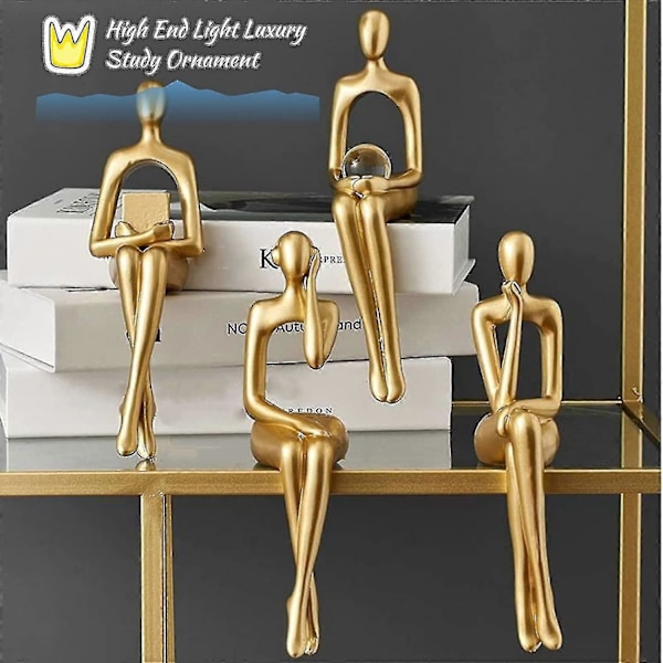 Gyllene Abstrakta Hyllfigurer, Abstrakt Mansstaty Kollektion Utskuren Konst Action Staty Ornament Prydnad För Studierum Kontor (d)