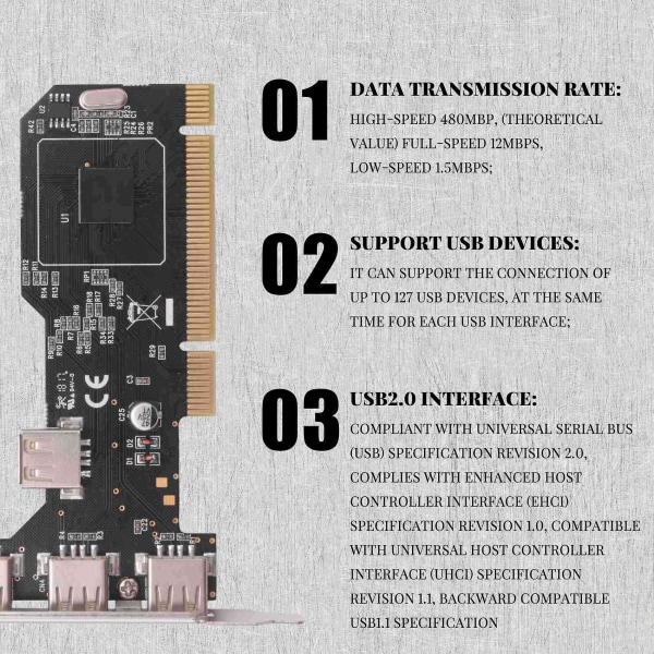 PCI-USB2.0-laajennuskortti Työpöydän PCI 5 USB2.0 480Mbp Hub-siru Laajennusadapterikortti