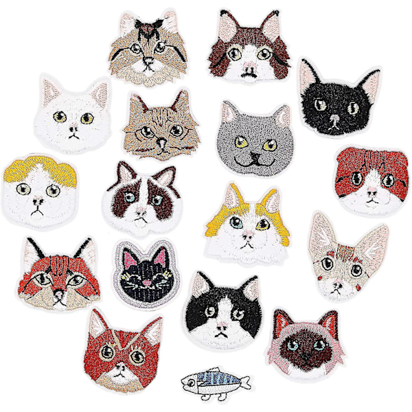 17pcs Cat And Fish Iron On Patches Embroidered Motif Applique Assorted Size