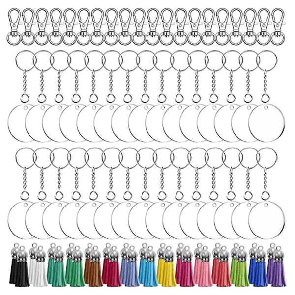 Diy Crafts Transparent Acrylic Leather Tassel Keychain Set Keychain Blank