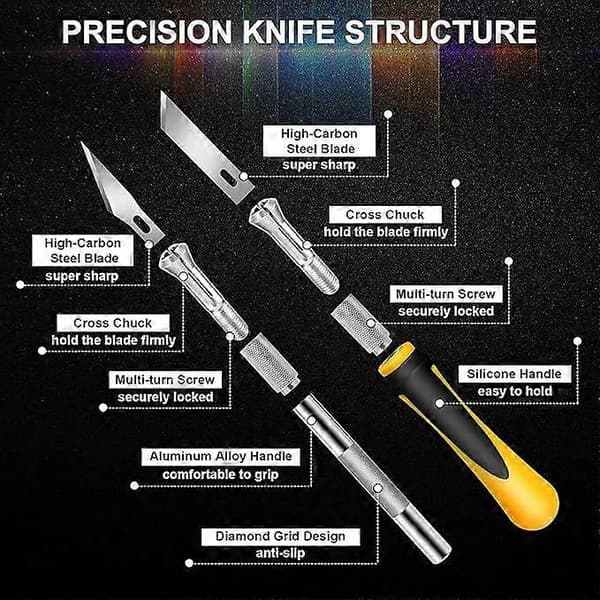 16-delt hobbyknivsæt, Exacto-knivsæt, 3-delt hobbykniv med 10 Exacto-knivblade, præcisionskunstkniv til græskarskæring, modellering