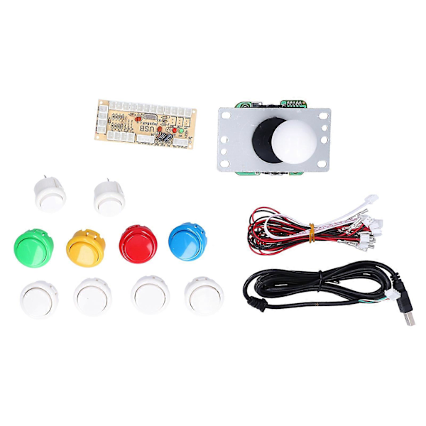 DIY Spillkonsoll Kit Enkel Elektroplettering Rocker LED Knapper Sett for Arkadespillkonsoll Enkelt Sett Hvit