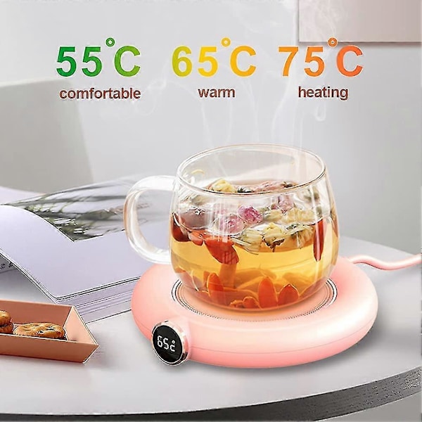 Kaffekoppvarmer, 3 Temperatur Koppvarmer, Elektrisk Oppvarmet Koppvarmer, Rosa USB-Ladebryter