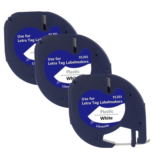 3 stk kompatibel etiketttape erstatning for letratag svart på hvitt plastetiketttape for letratag