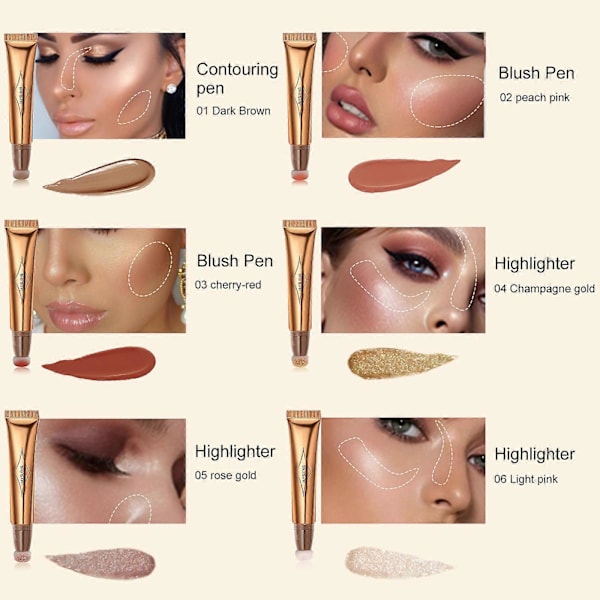 Jaysuing Multifunktionell Kosmetisk Borste Reparation Tredimensionell Flytande Kontur Ansikte Rouge Reparation Highlighter Makeup Stick - Ljusrosa-Highlighter Stick